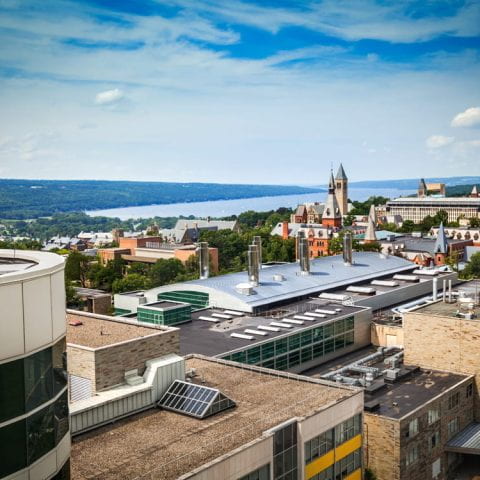 View of Cornell Campus with Cayuga Lake and the City of Ithaca in the background