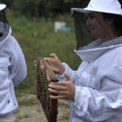 Kessler Fellow Jordan Roth '23 gets hands-on experience during her summer internship with beekeeping technology startup UBEES.