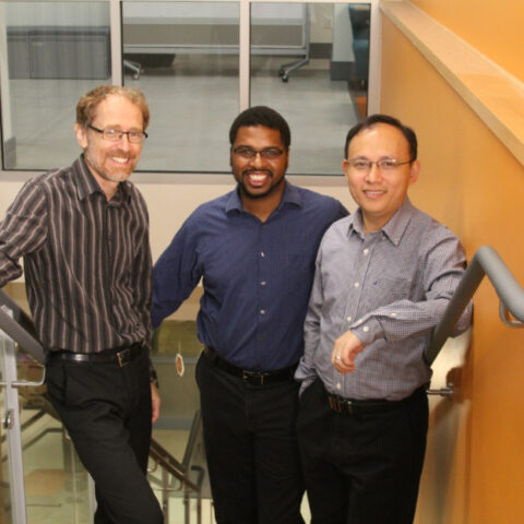 Three founders of exostellar in Rev stairwell