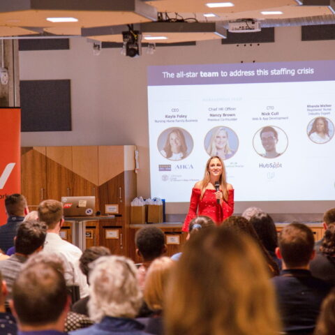 founder pitching at rev's networking night
