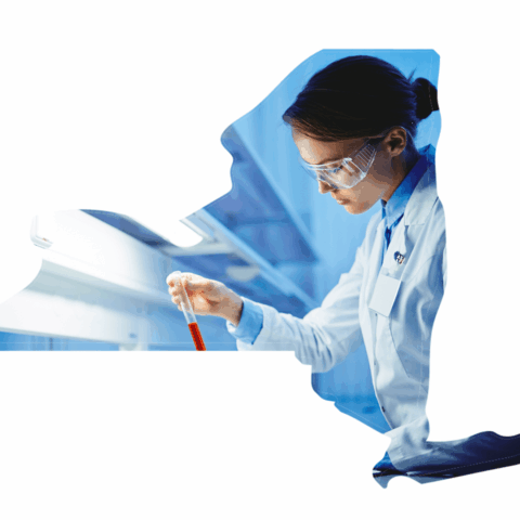 nys outline with a photo of a scientist doing an experiment in it