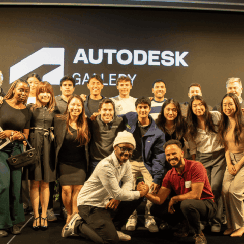 The 2025 eLab spring cohort gathers for a photo at the Autodesk Gallery during the Cornell Silicon Valley: Student Startup Showcase.