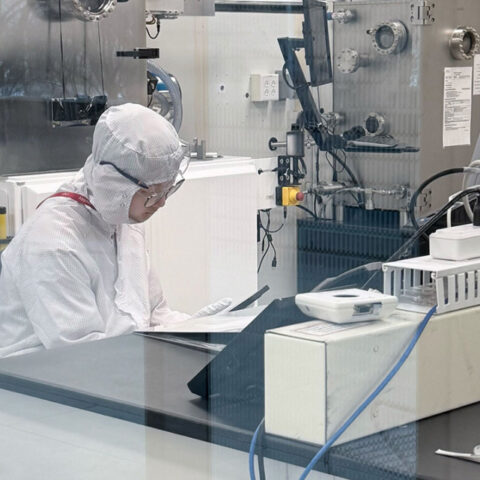 person working in a lab on energy storage solutions